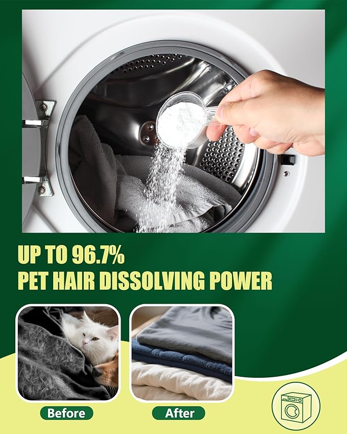Pet Hair Dissolver for Laundry - Removes 96.7% Dog & Cat Hair, Detergent + Removes Odors & Residue，HE Compatible for Front & Top Load Washers, Septic Safe