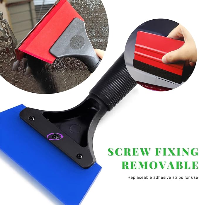 4 PCS Window Tint Kit Tools, Professional Vinyl Wrap Kit with Plastic Squeegee & Felt Squeegee, Universal Privacy Film Installation Tint Tools for Vehicle Glass Home (Blue+Red)