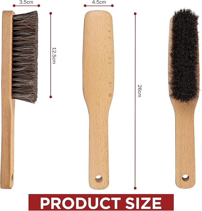 TAKAVU Horsehair Shoe Boot Brush 10.2 Inches - Hat Brush, Hand Broom With 100% Soft Genuine Horse Hair Bristles, Long Beech Wood Handle for Cleaning Shoes, Boots, Counters, Beds, Clothes, Furniture