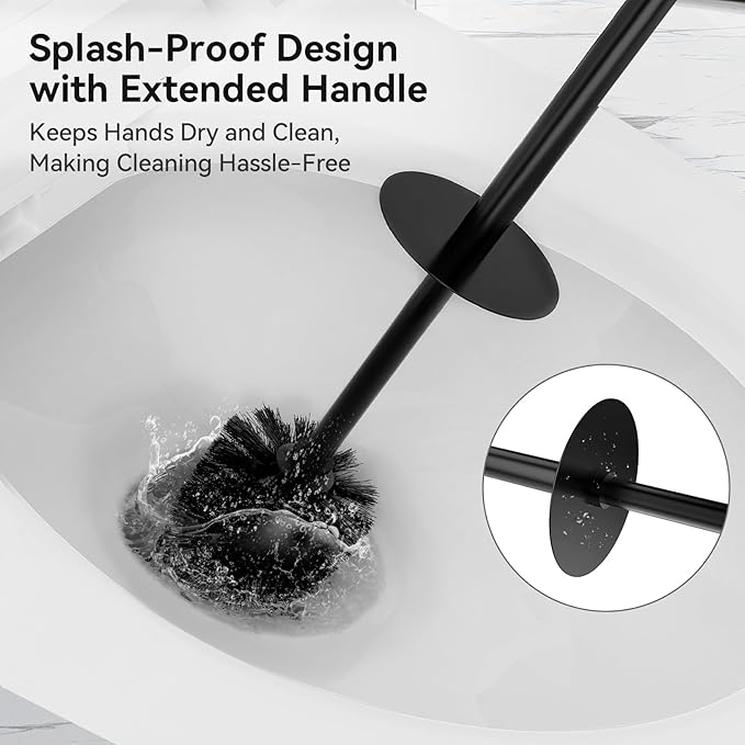 DOWRY Toilet Bowl Brush and Holder for Bathroom Storage Organization Deep Cleaning Covered Brush Cleaner Black Toilet Brush with 2 Brush Holders