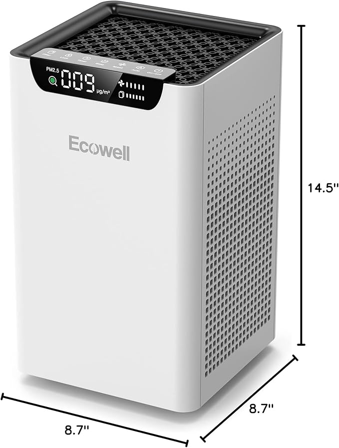 Air Purifiers for Home Bedroom Up to 1102 Sq Ft with Air Quality Sensors, H13 True HEPA Filter, 24 dB Quiet Desktop AirPurifier Clean 99.97% of Dust, Pet Hair, Smoke, Pollen, ECOWELL EAP260, White
