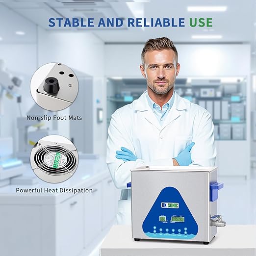 DK SONIC Ultrasonic Cleaner 6L,180W Industrial Ultrasonic Parts Cleaner with Heater&Timer, Digital Control&Basket, Multiple Functions for Motorcycle Engines,Carburetors, Chains
