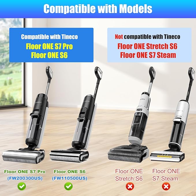 Replacement Brush Rollers and HEPA Filters for Tineco Floor ONE S6 / S7 Pro Cordless Wet Dry Vacuum Cleaner 2 Brush Rollers, 2 HEPA Filters with Clean Tool