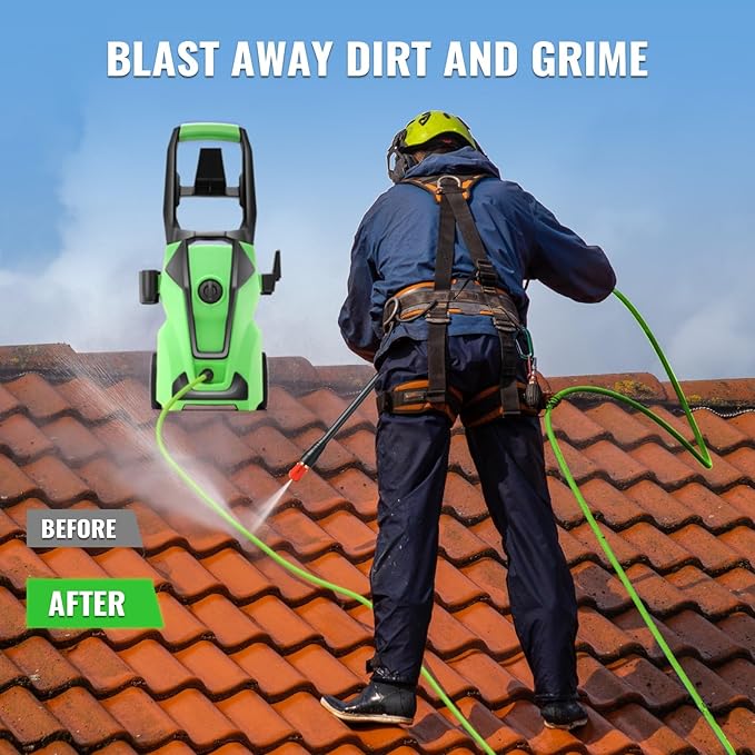 Professional Pressure Cleaner, Power Cleaner with Foam Cannon,4 Nozzles,33FT Hose and Soap Bottle,Car Clean Machine/Car/Driveway/Patio Clean (Dark Green)
