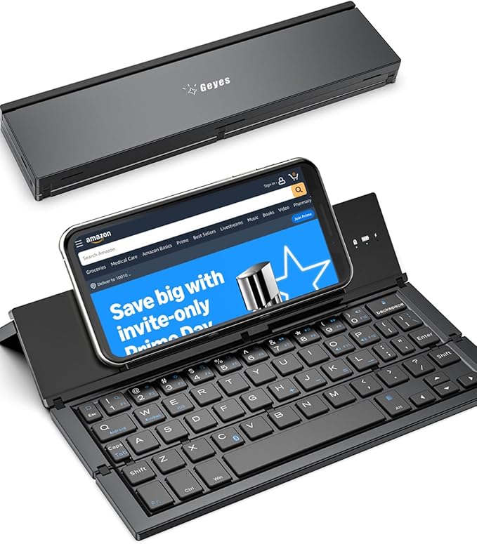 Geyes Foldable Bluetooth Keyboard, Wireless Tri-System Bluetooth Foldable Keyboard for Phones and Tablets(Black)