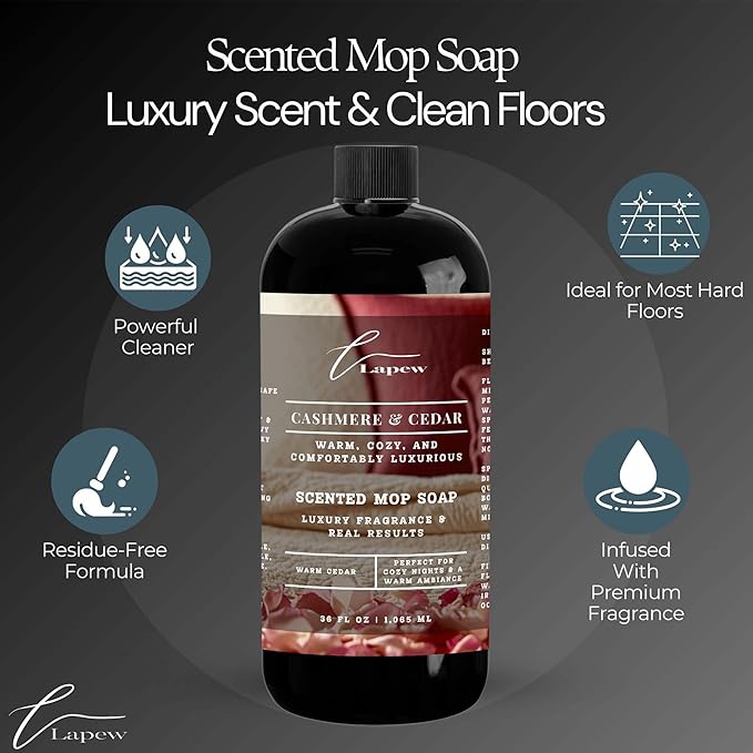 Luxury Floor Cleaner, Scented Mop Soap Concentrate | Hard Floor Cleaner for Tile, Vinyl, Laminate, LVP & Sealed Hardwood | Low-Foam, Streak-Free | 36 oz | Cashmere Cedar