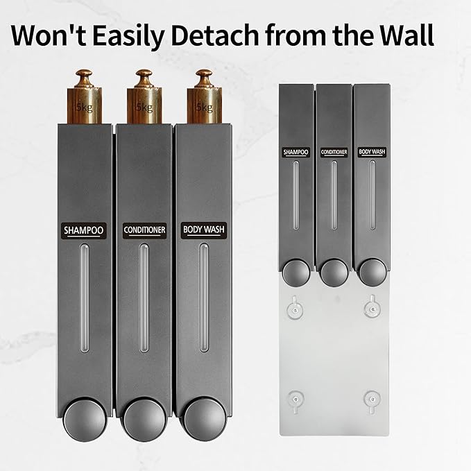 Shower Shampoo Dispenser 3 Chamber-Wall-Mounted Soap Dispenser for Bathroom,No-Drill Installation,42.6 oz Capacity,Shampoo Conditioner Body Wash Dispenser,Wall Mount Soap Dispenser for Shower