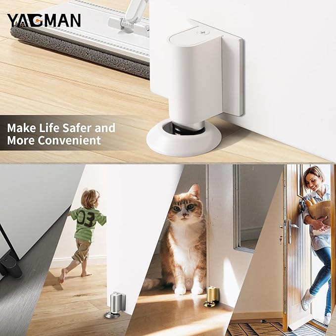 2 Pack Magnetic Door Stopper, Magnet Floor Door Stop Retractable, Door Magnetic Catch, Door Holder to Keep Door Open, No Drilling Mount with Adhesive, White WT-2