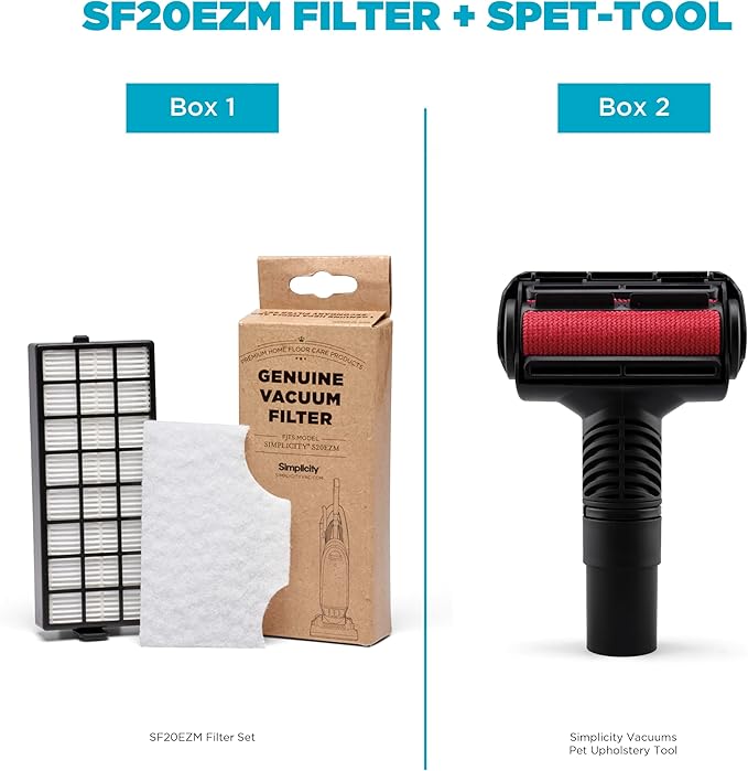 Simplicity Vacuums SF20EZM HEPA Media Filter Set & Pet Hair Upholstery Tool Bundle for Simplicity S20EZM Allergy Bagged Upright Vacuum Cleaner