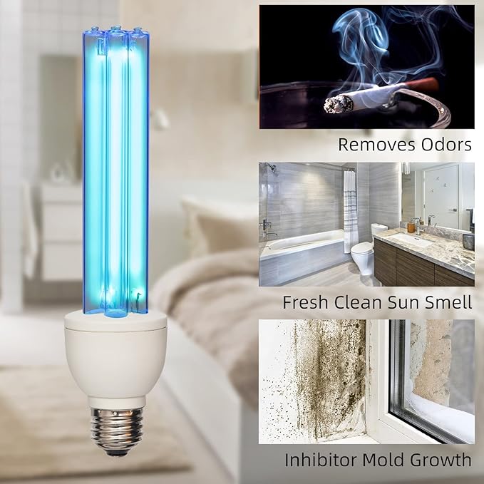 BAIMNOCM UV Light Bulb Ozone Free, UVC Lamp 25 Watt, UV Disinfection Light, 254nm Weavelength UVC lamp Ultraviolet Light Bulb, E26 Base 4 Pack