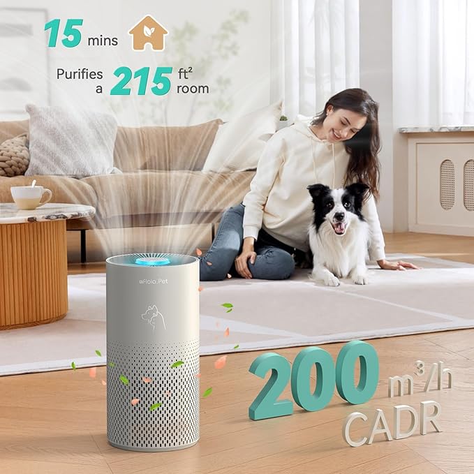 Afloia Air Purifier for Bedroom and Pets Home up to 1780 Ft², 5-in-1 HEPA Filter Air Cleaner with Washable Pre-Filter, Removes Pet Hair, Odors, Dander & Allergies, 22dB Quiet Sleep Mode (Kilo Pet)