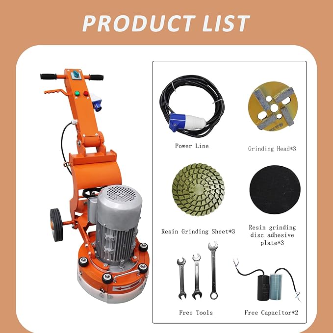 Electric Concrete Grinder Floor Edge Polishing Machine with Foldable Arms for Epoxy Terrazzo Marble Ground 220V 3KW