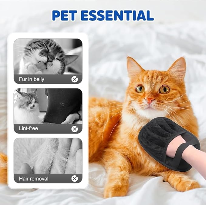 Pet Grooming Glove & Deshedding Mitt - Dual-Sided Massage and Hair Removal Glove for Dogs & Cats, Bathing Brush with Ergonomic Fit, 9.4 x 6.9 x 0.39 Inch
