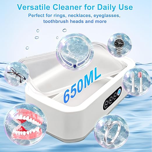 Ultrasonic Jewelry Cleaner, 48khz Jewelry Cleaner Ultrasonic Machine with 304 Stainless Steel 22oz Cleaning Pod for Jewelry, Glasses, Rings, Retainers, Watch Strap, Dentures