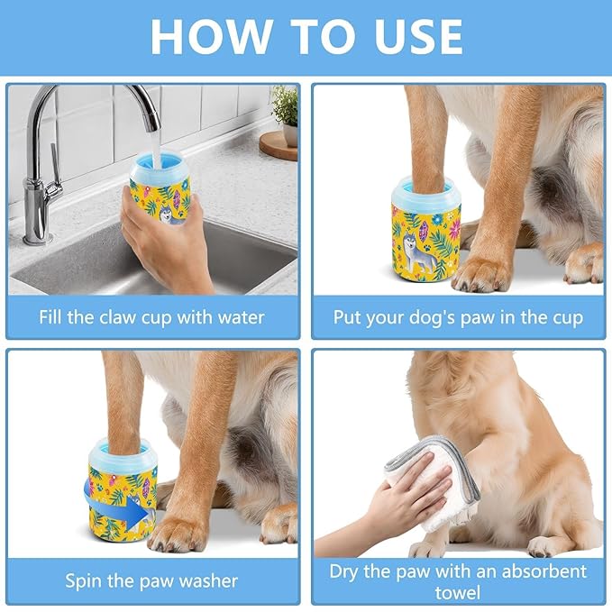 Dog Paw Cleaner Cups for Dogs Pet Foot Washer Paw Scrubber for Medium Small Large Dogs Cats Cleaning Cup Yellow Wolves Castle Paw Prints