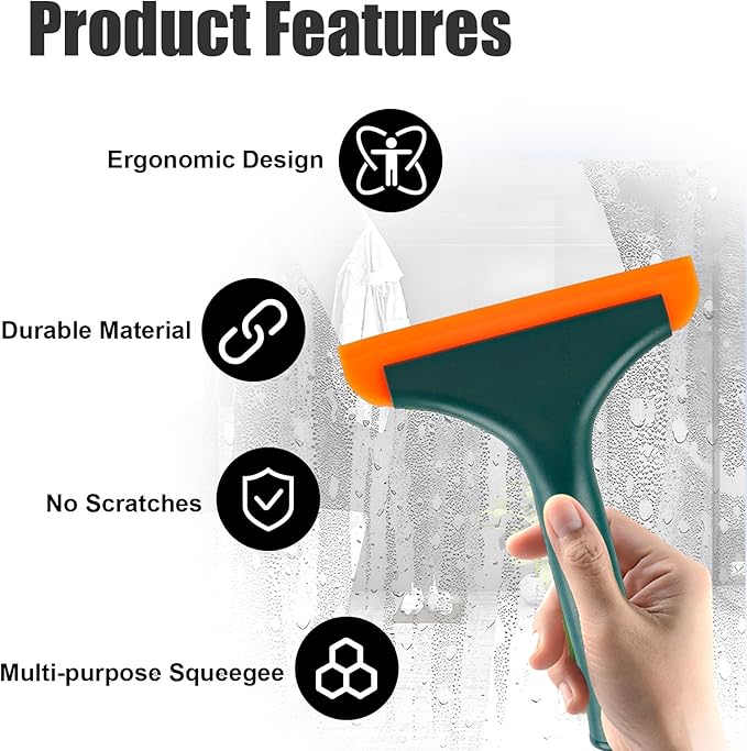 Ziciner Small Silicone Window Squeegee, Car Windshield Water Blade Squeegee, Multifunctional Auto Squeegee with 5.9 Inch Blade and Non-Slip Handle for Car Window, Home Cleaning (Dark Green-2PCS)