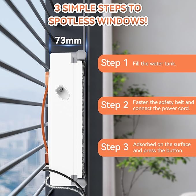 MIXILIN Window Cleaning Robot, 3000Pa Auto Windоw Cleaner Robot with Intelligent Path Planning & Edge Detection, Anti-Drop Prоtection, Dual Spray, Cleaner Tool for Tiles Railing Glass