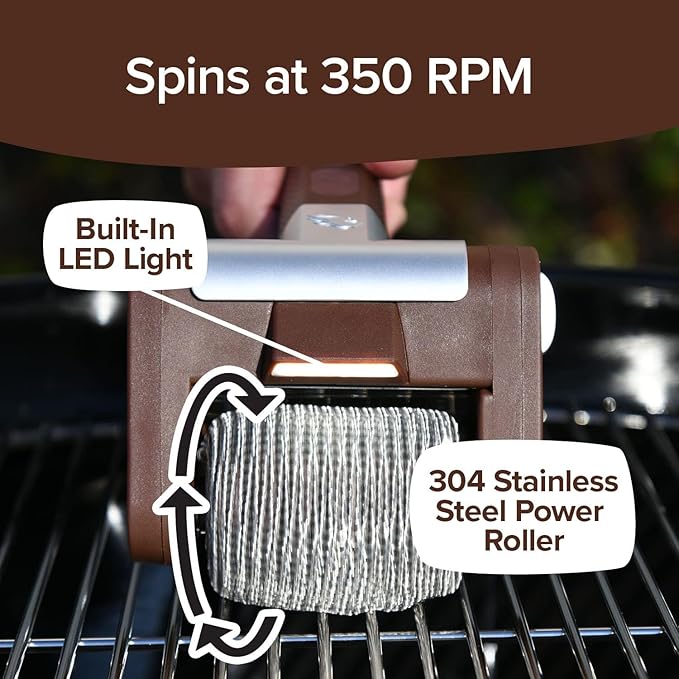 HorsePower Giddy Up Grill Cleaner AS SEEN ON TV! – Cordless, Rechargeable BBQ Tool with 350 RPM Stainless Roller, LED Light – Patents Pending – From BulbHead, a Family-Owned American Brand (Pack of 2)