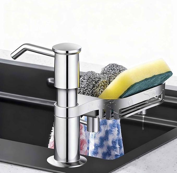 Deluxe Multi-Purpose Kitchen Sink Soap Dispenser Kit, Integrated Built-in/Countertop Liquid Pump, Extra-Long 3.9ft Cuttable PVC Hose, Weighted Gravity Ball & Enhanced Suction for Seamless Dishwashing