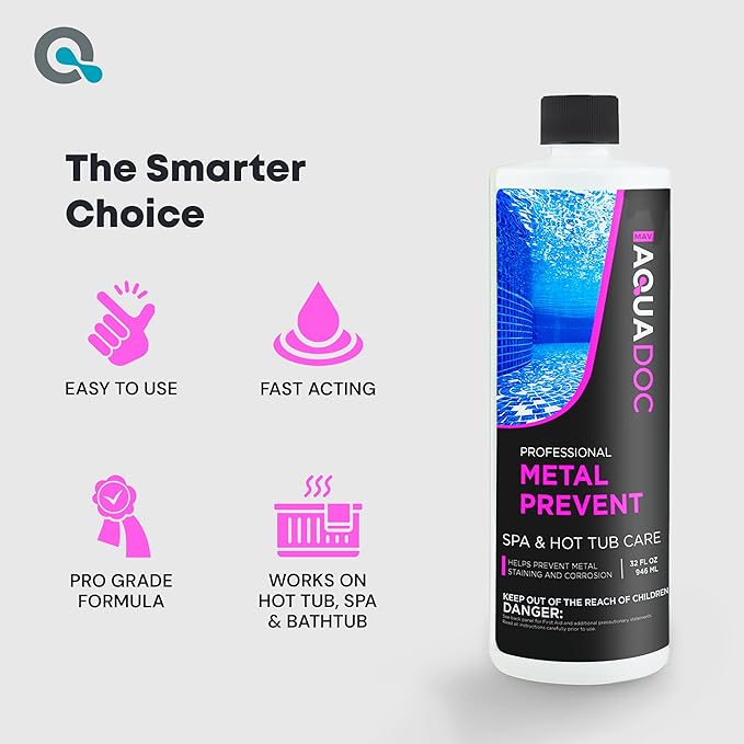 Spa Metal Control and Stain Protector to Protect Hot Tub Surfaces 32oz - Metal Gone Hot Tub Chemicals Made in The USA - AquaDoc