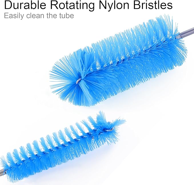 Flexible Long Drain Brush, Double Elastic Ended Nylon Cleaner Hose Tube Pipe Brush 67 inch Stainless Steel and 2 Pcs of 8 inch Straw Cleaning Brush (Blue)