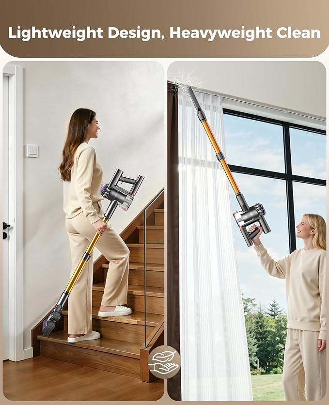 Cordless Vacuum Cleaner, 450W 40KPA Vacuum Cleaners for Home, 45 Mins Lightweight Stick Vacuum Cordless with LED Display, Rechargeable Battery Vacuum for Carpet,Pet Hair,Hardwood Floor