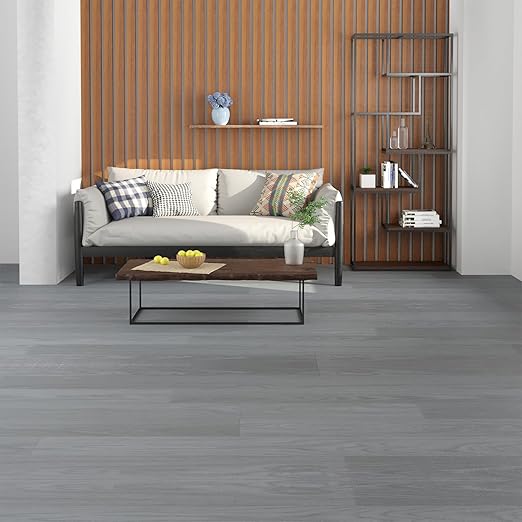 Freshtour Vinyl Flooring Roll, Versatile Removable PET Leather-Like Floor Covering, Waterproof & Durable, Easy Tape Installation, Cost-Effective for Any Room, Grey Oak/ 107.6 Sq.ft (39.3" x 393.7")