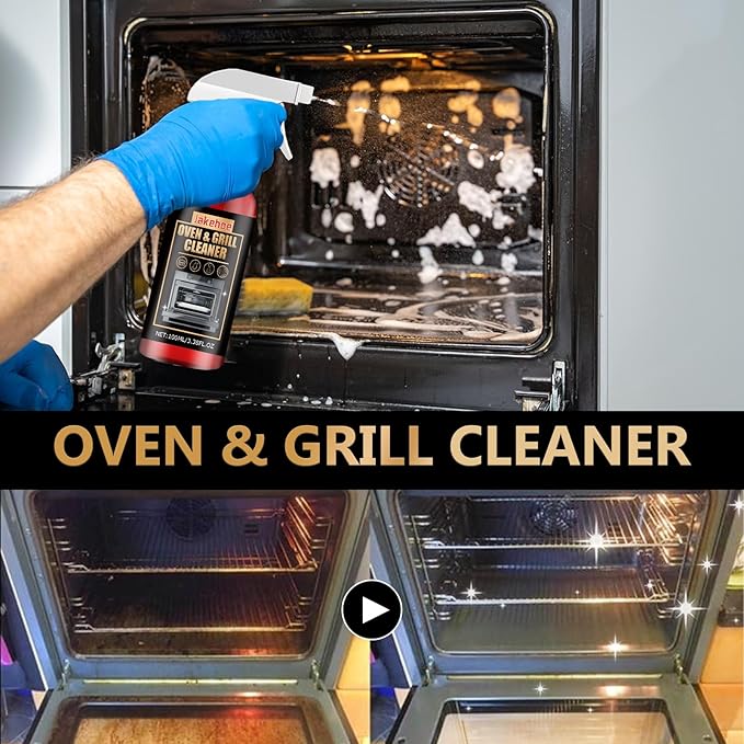 Oven and Grill Cleaner, Heavy-Duty Degreaser Spray for Kitchen Stoves, BBQ Grills, 100ml/3.38 fl oz, Professional Strength Grease Remover (10.14 Fl Oz)