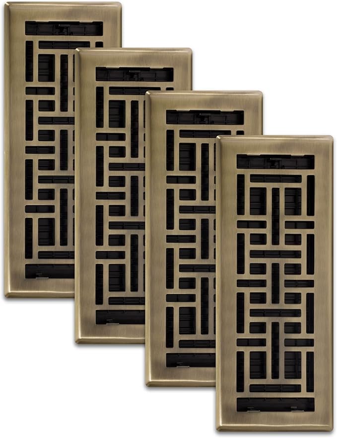 Decor Grates (4-Pack) AJH412-A Oriental Floor Register, 4x12 Inches, Antique Brass Finish