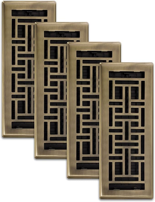 Decor Grates (4-Pack) AJH412-A Oriental Floor Register, 4x12 Inches, Antique Brass Finish