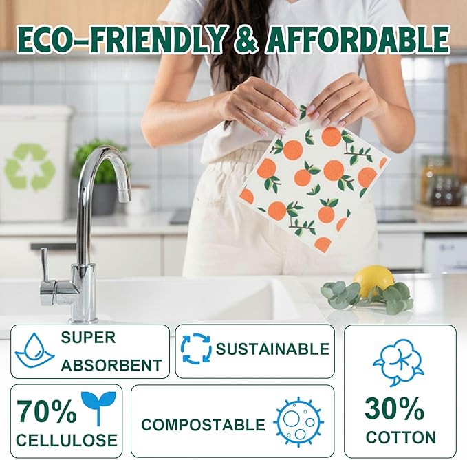 Lsnisni Swedish Dishcloths for Kitchen, 6 Pack Swedish Dish Cloths, Reusable Paper Towels, Washable Kitchen Cloth, 100% Biodegradable, Super Absorbent, Quick Drying
