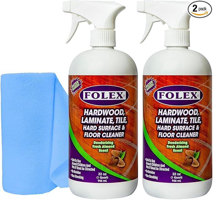 FOLEX Hardwood, Laminate, Tile, Hard Surface & Floor Cleaner with Reusable Cleaning Cloth, Fresh Almond Scent, Residue and Streak Free - 2 Pack