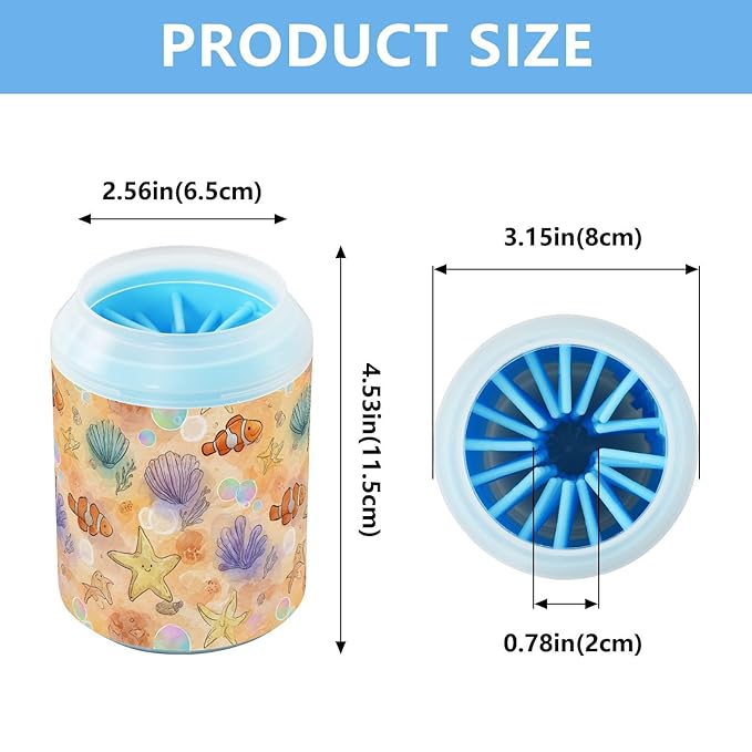 Dog Paw Cleaner Cups for Dogs Pets Foot Washer Paw Scrubber for Medium Small Cats Dogs Cute Cleaning Cup Orange Clownfish Starfish Shells Bubbles