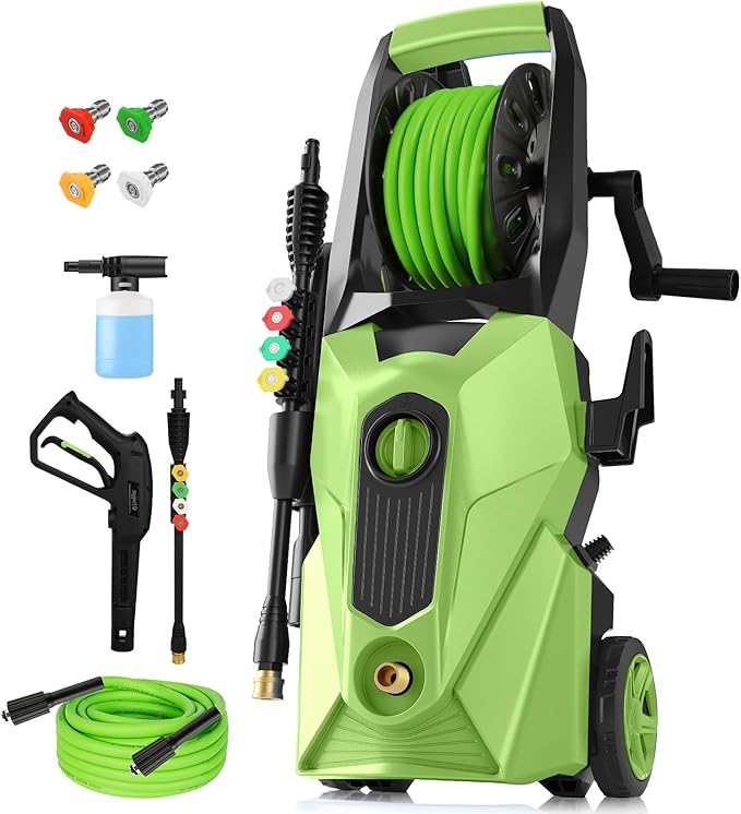 5000PSI Pressure Cleaner,Power Cleaner with Foam Cannon,4 Nozzles,33FT Hose and 500ml Soap Bottle for Home/Cars/Driveways/Patios/Fences,Green