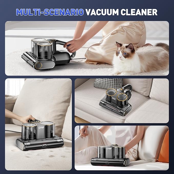 Mattress Vacuum Cleaner, Bed Vacuum Cleaner with 16Kpa Suction 253.7nm UV-C Light, Ultrasonic & High Heating, 500W Powerful Double-Cup Handheld Vacuums for Bed, Sofa, Couch, Crib, 16.4FT Corded