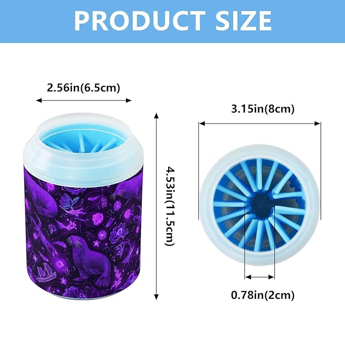 Dog Paw Cleaner Cups for Dogs Pet Foot Washer Paw Scrubber for Medium Small Large Dogs Cats Cleaning Cup Purple Sea Lions Boat Flowers