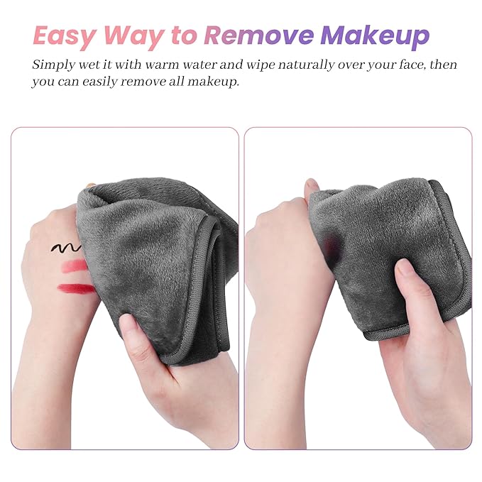 Makeup Remover Cloth Pack of 8, Soft Microfiber Makeup Remover Towels,13x7 inch Reusable Facial Cleansing Cloths for All Skin Types,Gray