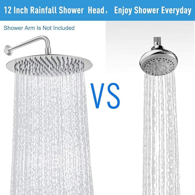 NearMoon Rain Shower Head, Ultra-Thin Design-Pressure Boosting, Awesome Some Experience, High Flow Stainless Steel Rainfall Head (12 Inch, Chrome Finish)