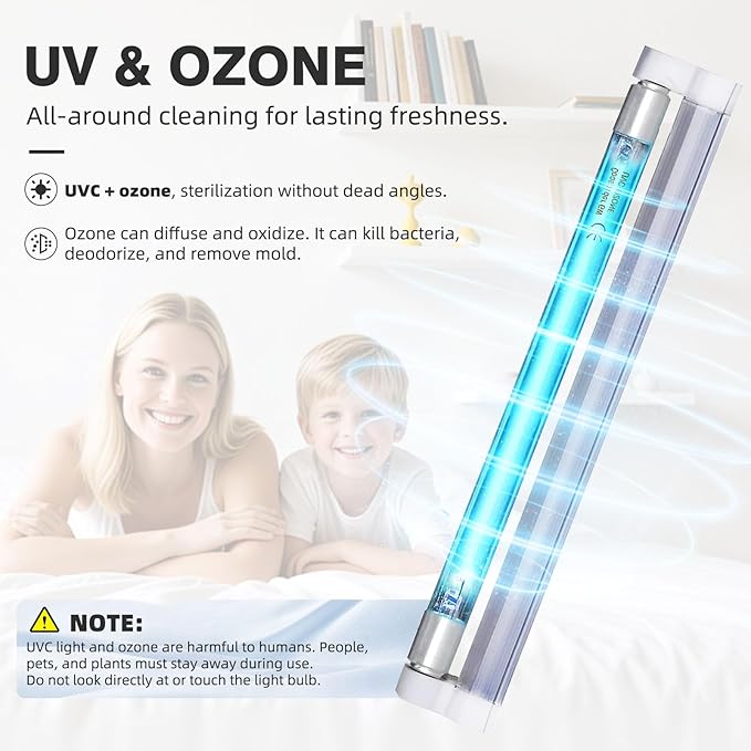 COOSPIDER 6W U/V/C Light Lamp, 253.7nm Sanitizer Lamp with 5ft ON/Off Switch Cord and Plug, 110V Ozone Bulb for Shoes Closet Cabinet Bathroom, Ideal Gift