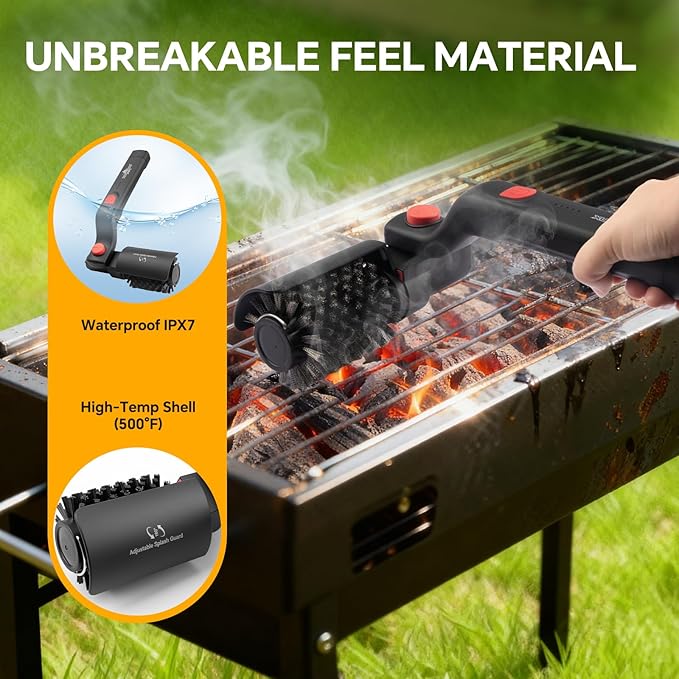 Electric Rotary Grill Brush with 1 Replacement Head,Cordless Rechargeable Grill Cleaning Brush with Adjustable Angle,No Bristle Shedding,Gifts for Men/Dad