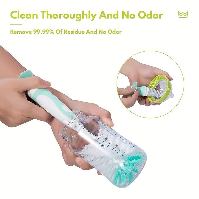 Baby Bottle Brush Set with Nylon Nipple Cleaner, Sponge & Straw Brushes (Blue)
