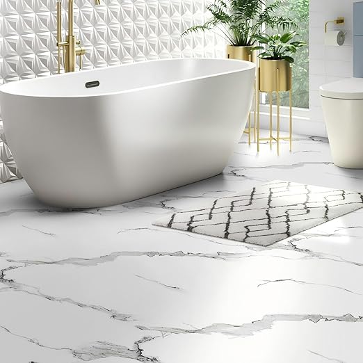 Luxury Thicken Matte Grey White Marble Peel and Stick Floor Tiles Self-Adhesive Vinyl Flooring Roll-DIY Easy for Wall and Floor,Hard Surface/Waterproof/Anti Slip (Not Real Marble, 17.72 "W x 393.7" L)