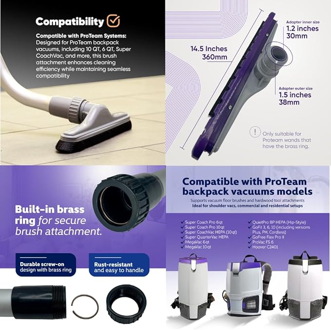 Replacement Wand+Floor+Carpet Brush. Compatible with ProTeam vacuum backpack and Hoover vacuum cleaner C2401-Commercial cleaner tool set for backpack systems; fits Super Coach Pro and Shoulder Vac Pro