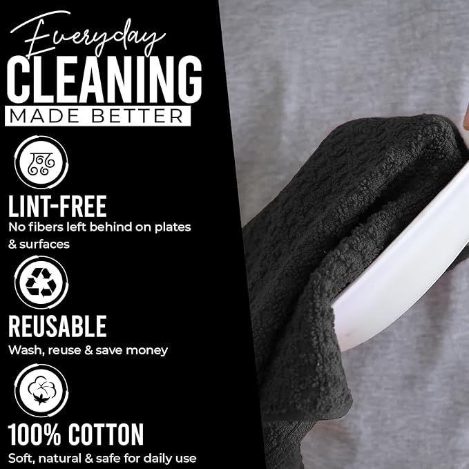 DAN RIVER Premium Kitchen Towels - [Pack of 12] 100% Cotton (16x 26 Inches) -Super Soft,Highly Absorbent, Quick Dry, Dish Towels for Kitchen Towels -Black