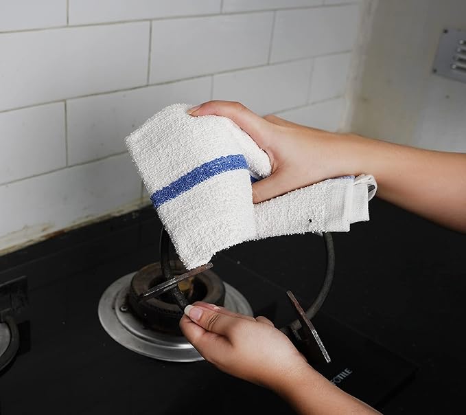 Bar Mops Blue Stripe Pack of 24 Kitchen Towels 16x19 Multi-Purpose for Home, Restaurant and Cleaning White Absorbent Washcloth Dishcloths Sets, Reusable Dish, Cloths Rags