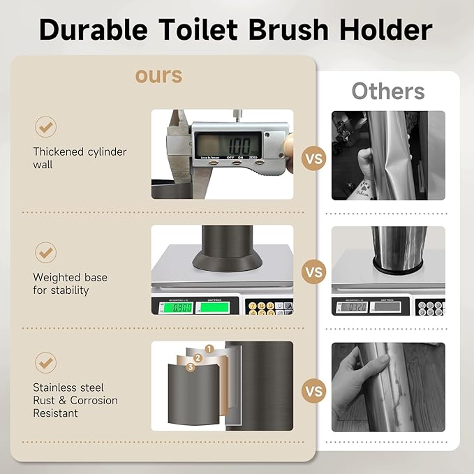 Pewter Toilet Brush and Holder，Extra Long Handled Toilet Brush for Bathroom，Stainless Steel Heavy Duty Toilet Bowl Brush,Deep Cleaning Modern Toilet Cleaner Brush -Space Saving, Covered Brush