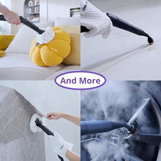 Steam Cleaner: 1650W, Fast 50-Sec Heat-Up-21-Piece Kit Refill Anytime-No Cooling-Detachable Hose Steamer Mop for Home Use Car Bed Furniture Bathroom Tile Grout Floor Cleaning And More White