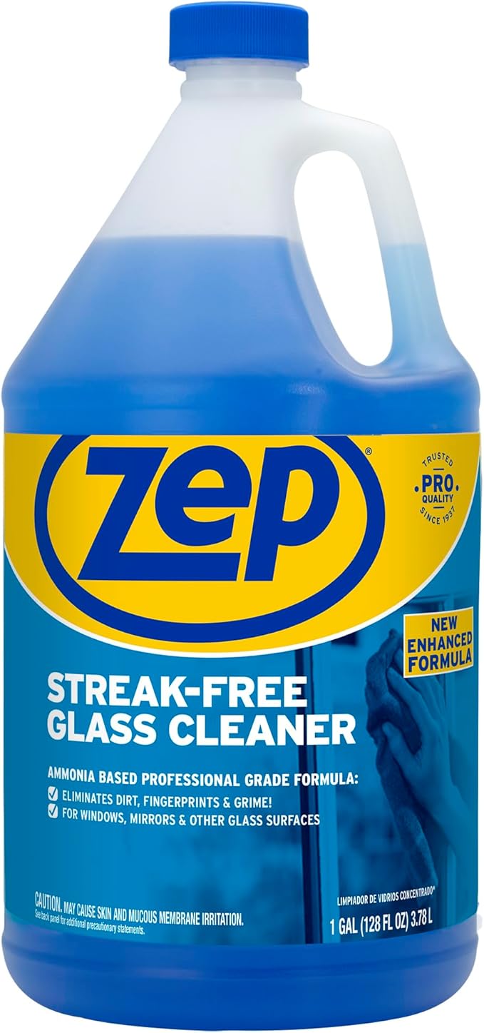 Zep Streak-Free Glass Cleaner 1 Gal (Case of 4) Professional Sprayer Bottle (Case of 12) - ZU1120128 - Ammonia Based Professional Grade Formula