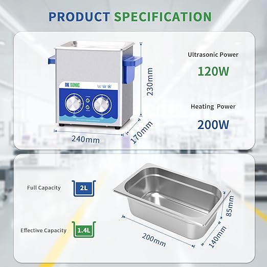 DK SONIC Ultrasonic Cleaner,2L 60W Ultrasonic Jewelry Cleaner with Heater& Mechanical Timer,Sonic Cleaner for Cleaning Jewelry,Eyeglasses,Coins(Include Basket)