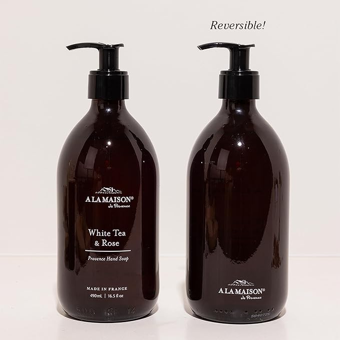 A LA MAISON French Liquid Hand Soap – White Tea & Rose – Natural, Refillable Hand Wash in Amber Glass Bottle – Made in France, Plant-Based & Biodegradable – 16.5 fl oz